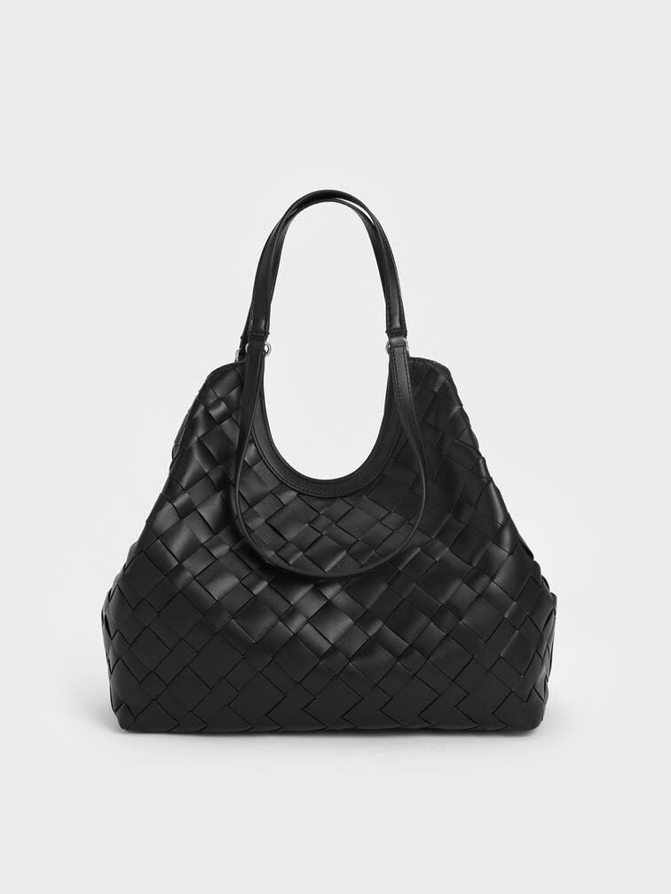 Charles & Keith Black Woven Shoulder Bag