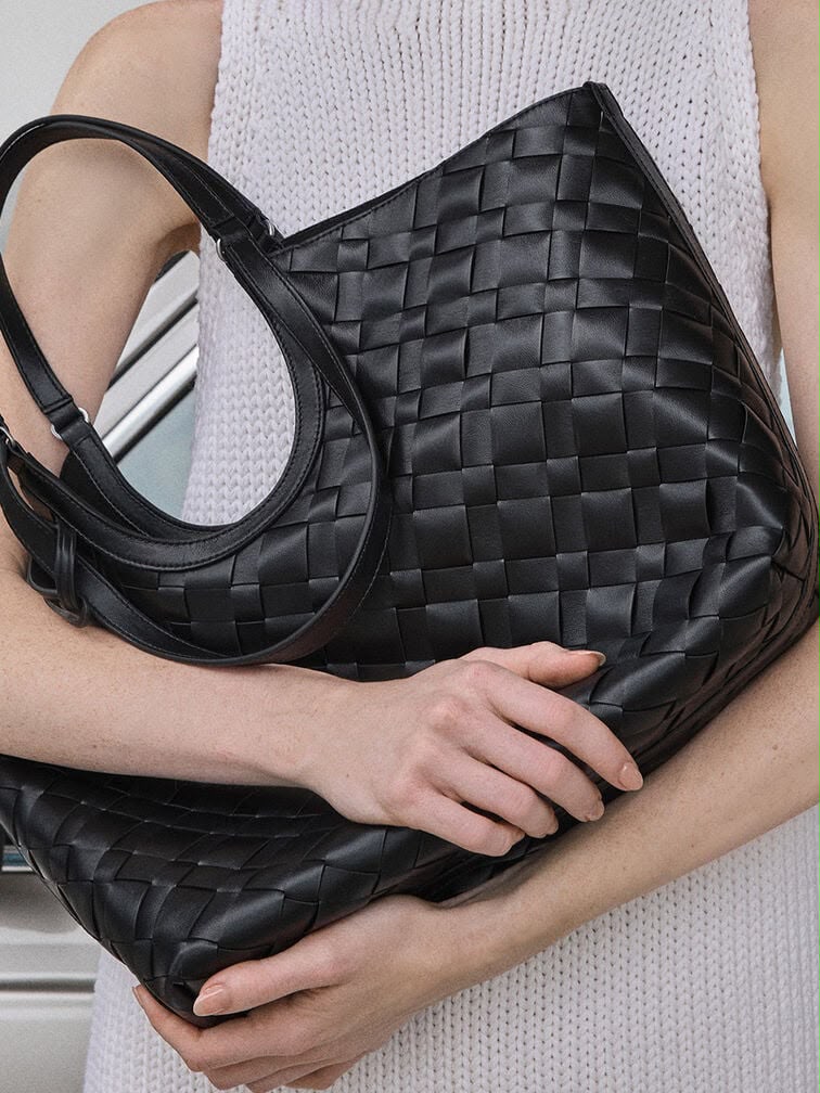 Charles & Keith Black Woven Shoulder Bag