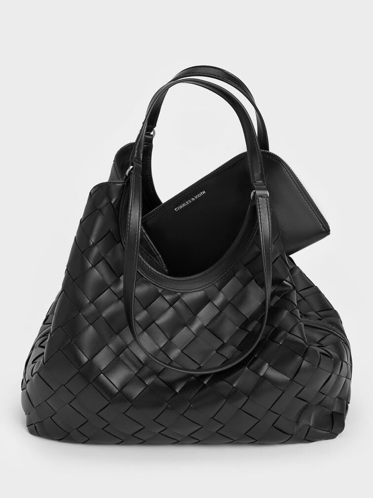 Charles & Keith Black Woven Shoulder Bag
